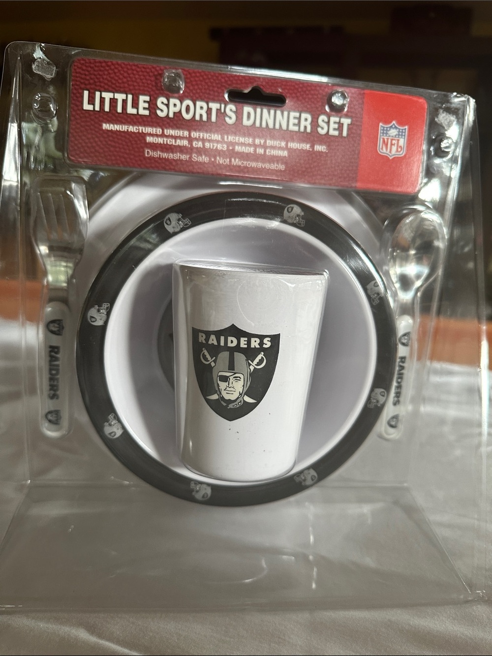 NFL Raiders Kids Dinner Plate - Black & White